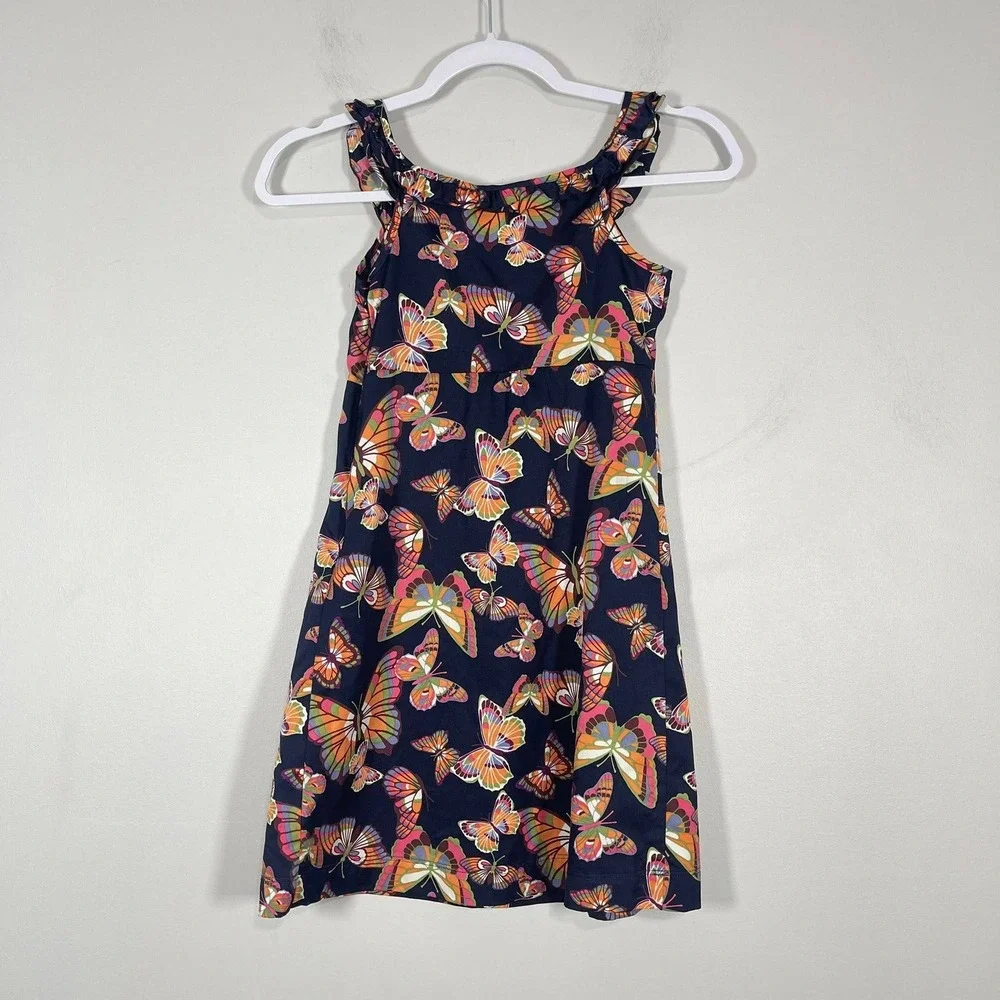 Old Navy Dress Girls 12 Blue‎ Orange Butterfly Sleeveless Ruffles Spring Y2K